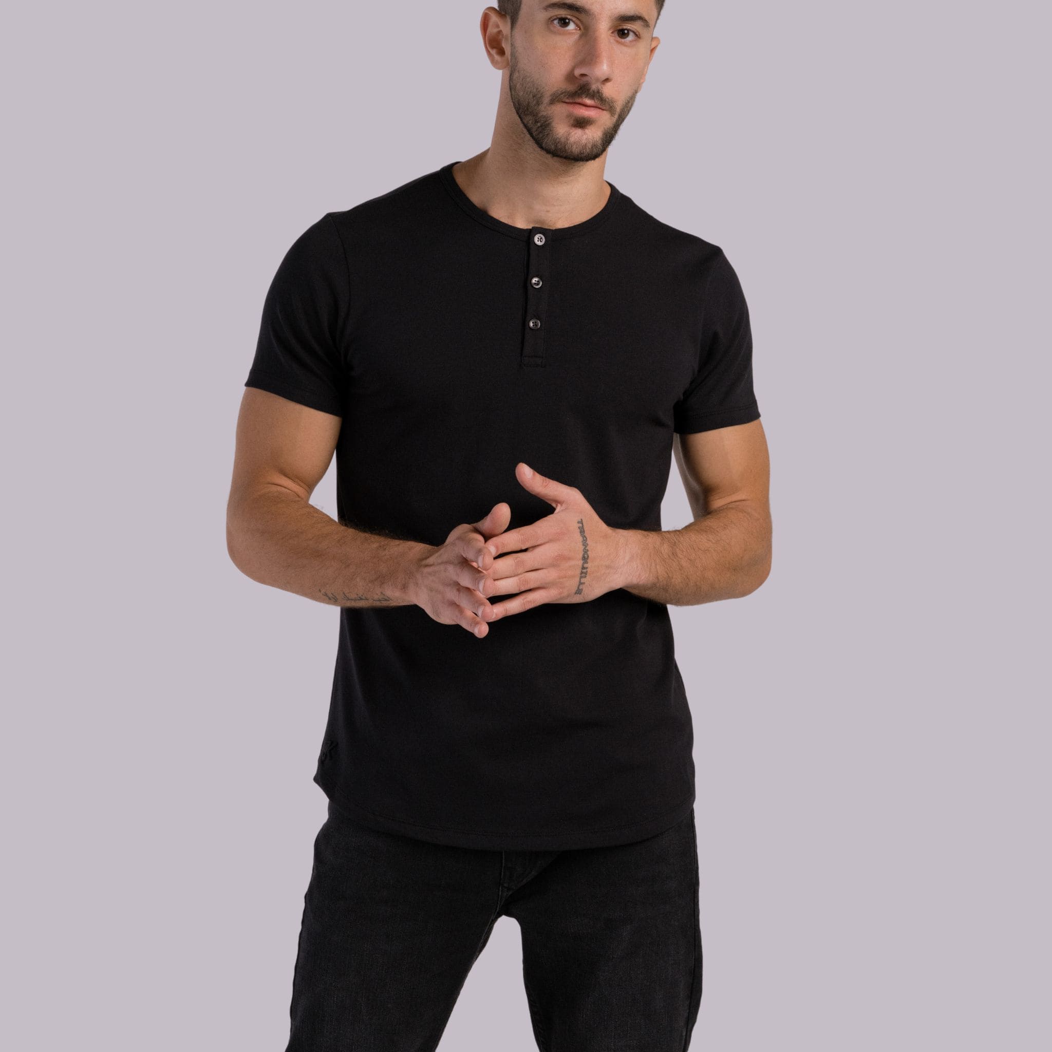 Egyptian cotton modern Henley #color_black