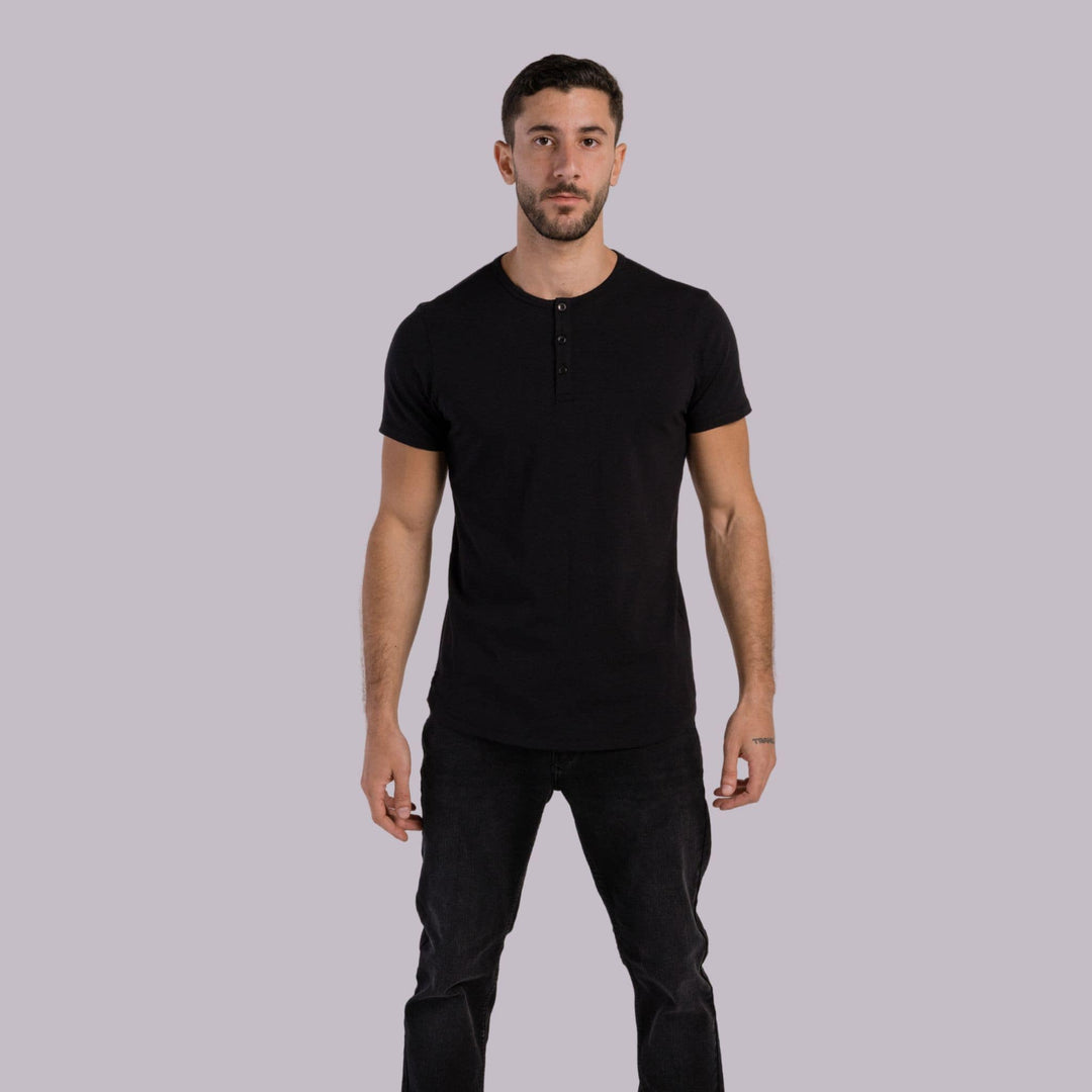 Giza cotton modern Henley #color_black