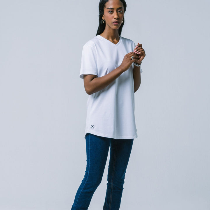 women's V-Neck Dynamic Shirts #color_white